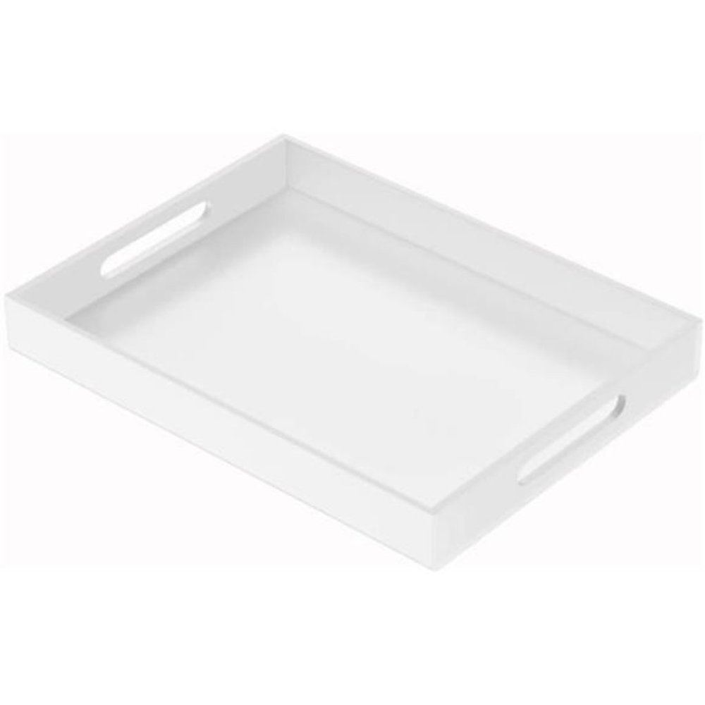 Acrylic Serving Tray 12x16 Inches - White Decorative Tray Organizer with Handles